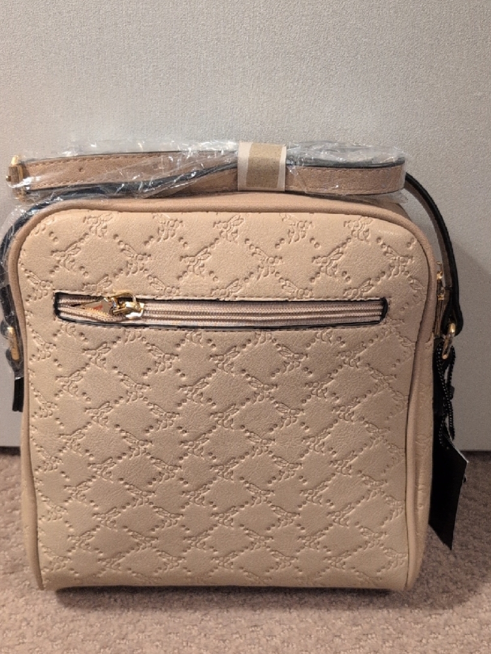Beige Crossbody Bag with Bee Emblem and Tricolor Stripe With Matching L Wallet - Picture 6 of 9